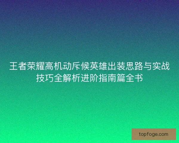 王者荣耀高机动斥候英雄出装思路与实战技巧全解析进阶指南篇全书