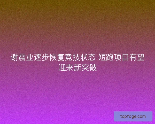 谢震业逐步恢复竞技状态 短跑项目有望迎来新突破