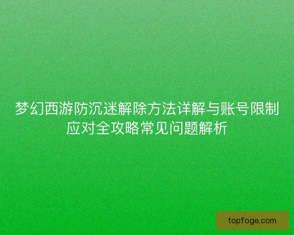 梦幻西游防沉迷解除方法详解与账号限制应对全攻略常见问题解析